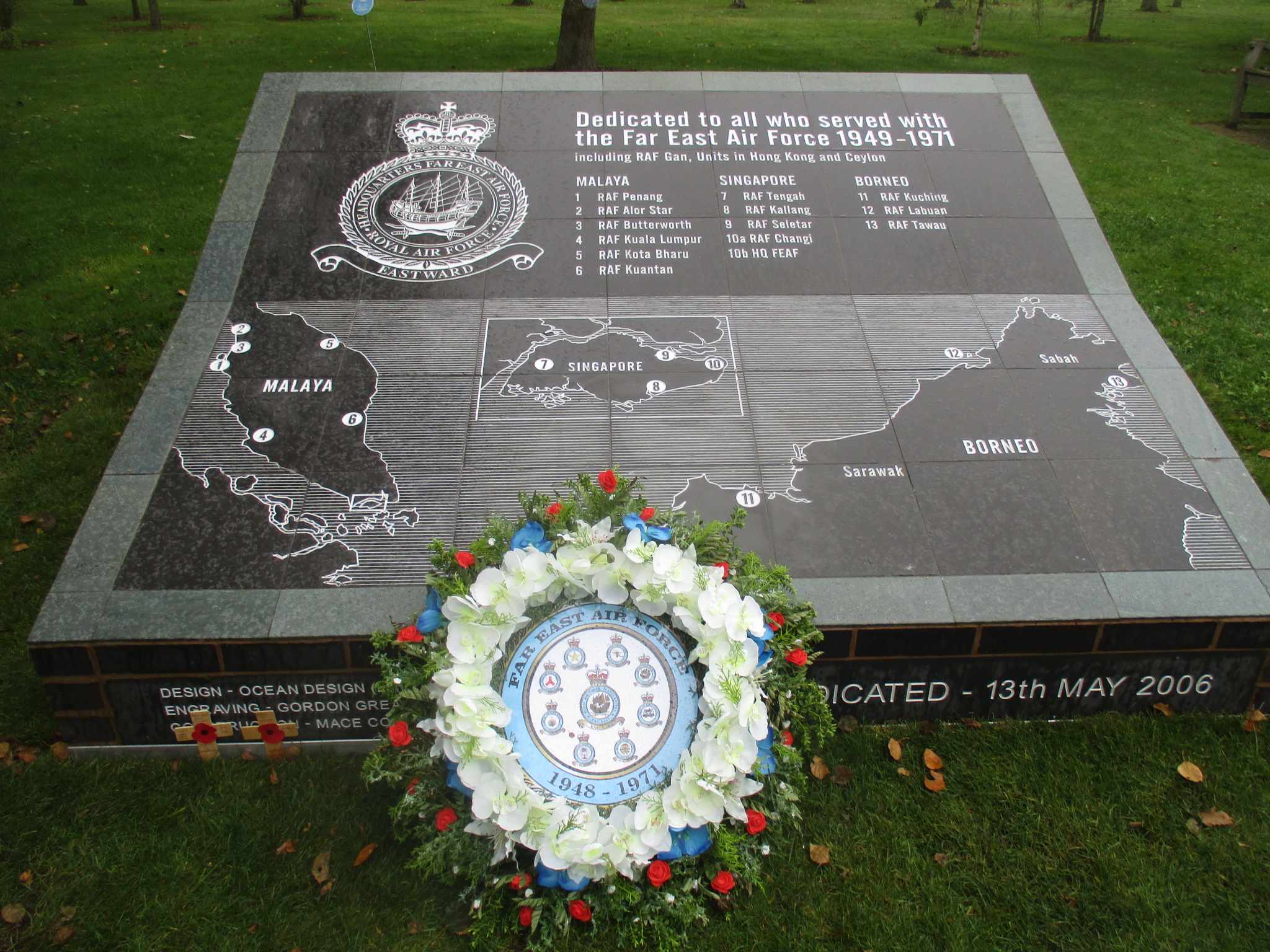 Memorial showing map of Far East and wreath.